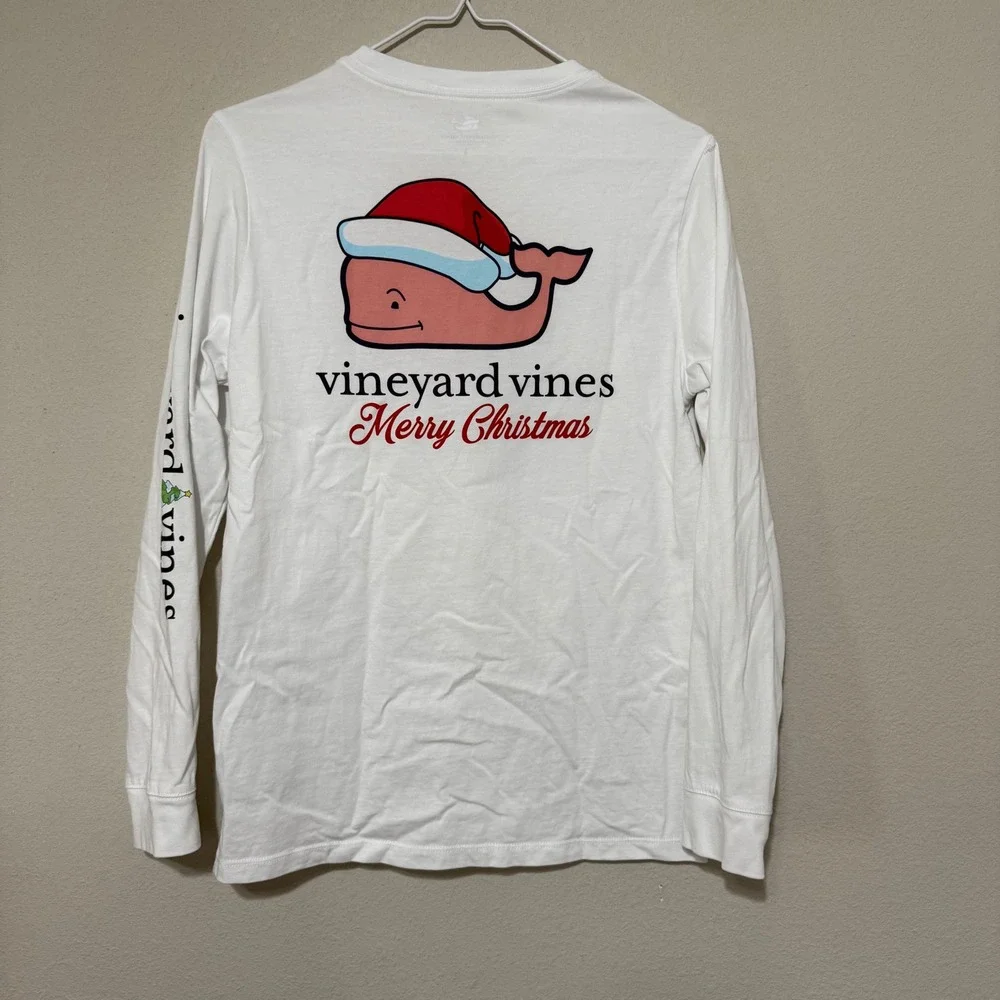 Vineyard Vines Long Sleeve Shirt Kids Large 16 White Merry Christmas‎ Whale Tee